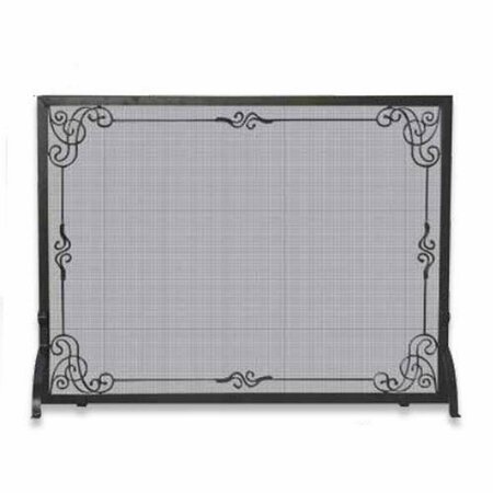 BLUEPRINTS Single Panel Wrought Iron Screen In Black with Decorative Scroll BL607484